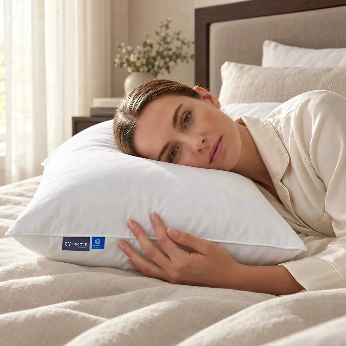 Woman resting on a Cloud down pillow