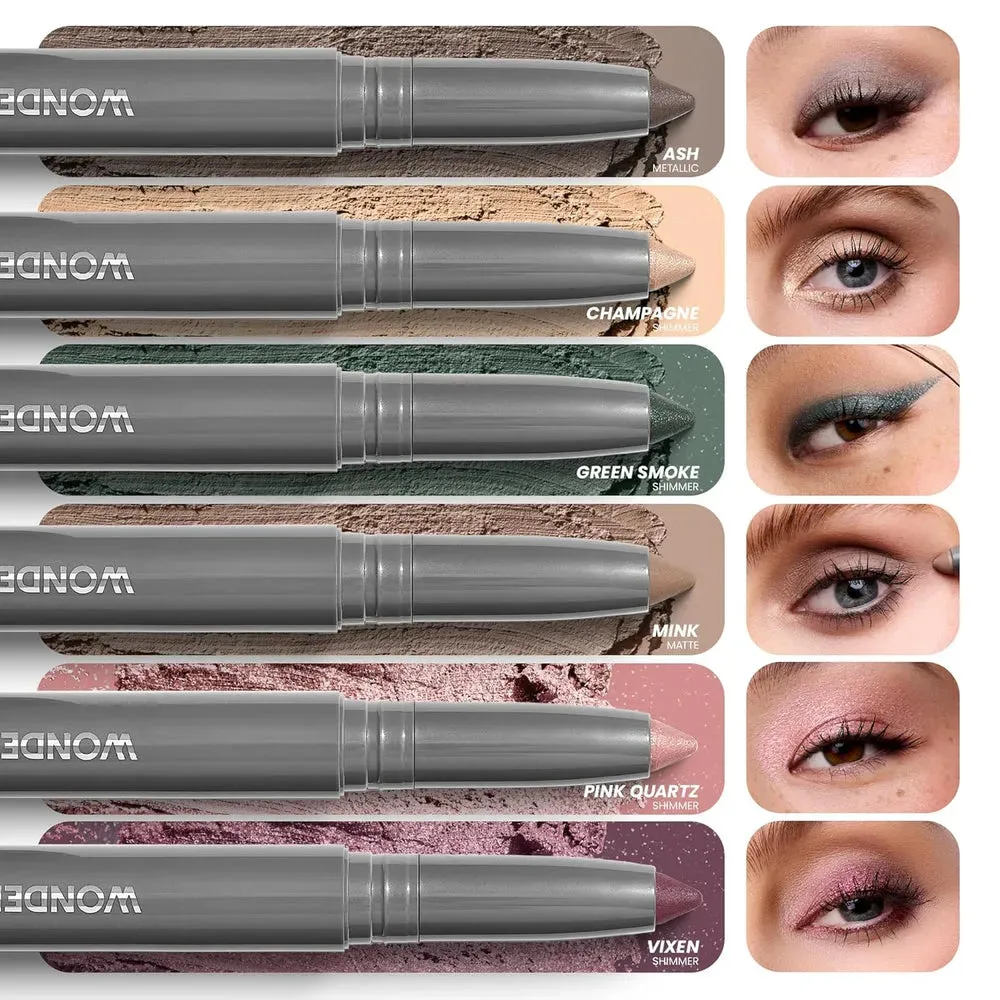 Six different eye looks created with IYKYK eyeshadow