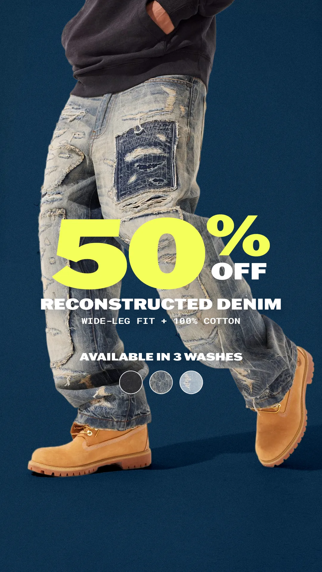 Wide Leg Fit Reconstructed Denim in Arctic Wash