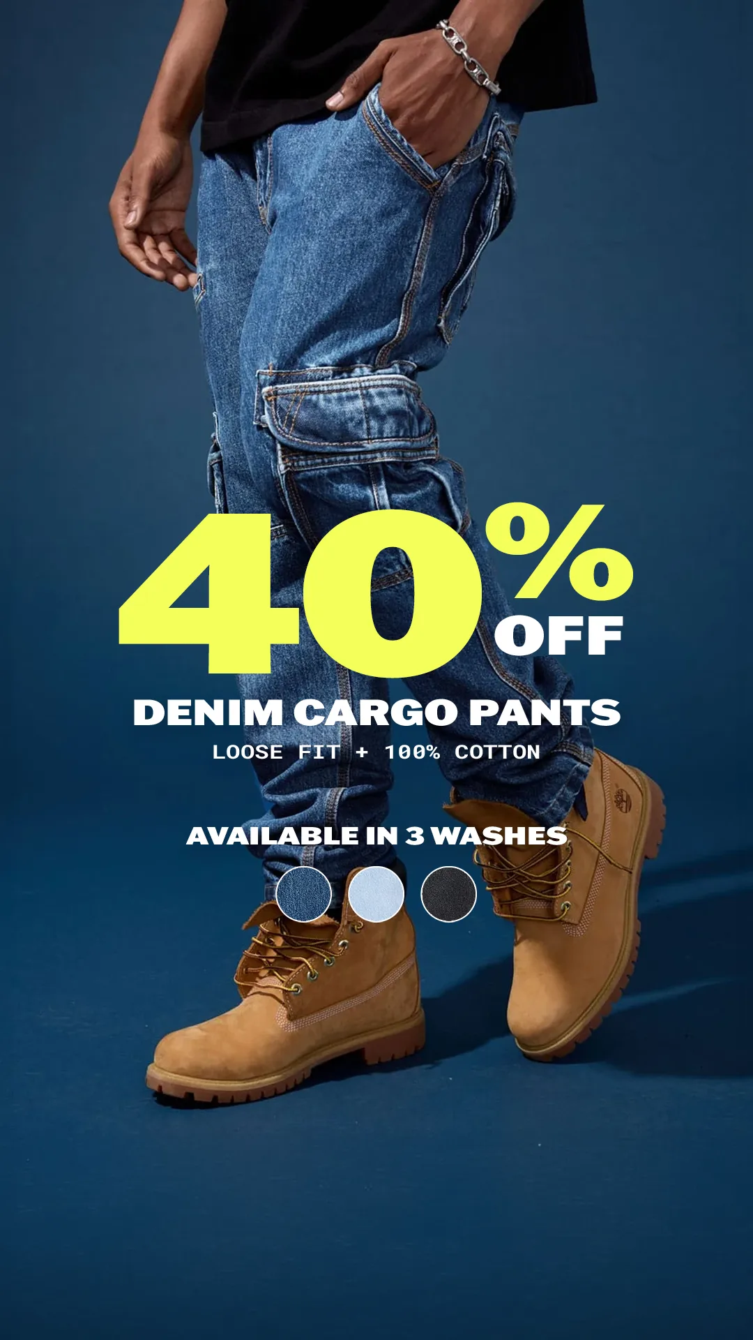Xavier OG Cargo Denim loose fit jeans in Blue Stone wash