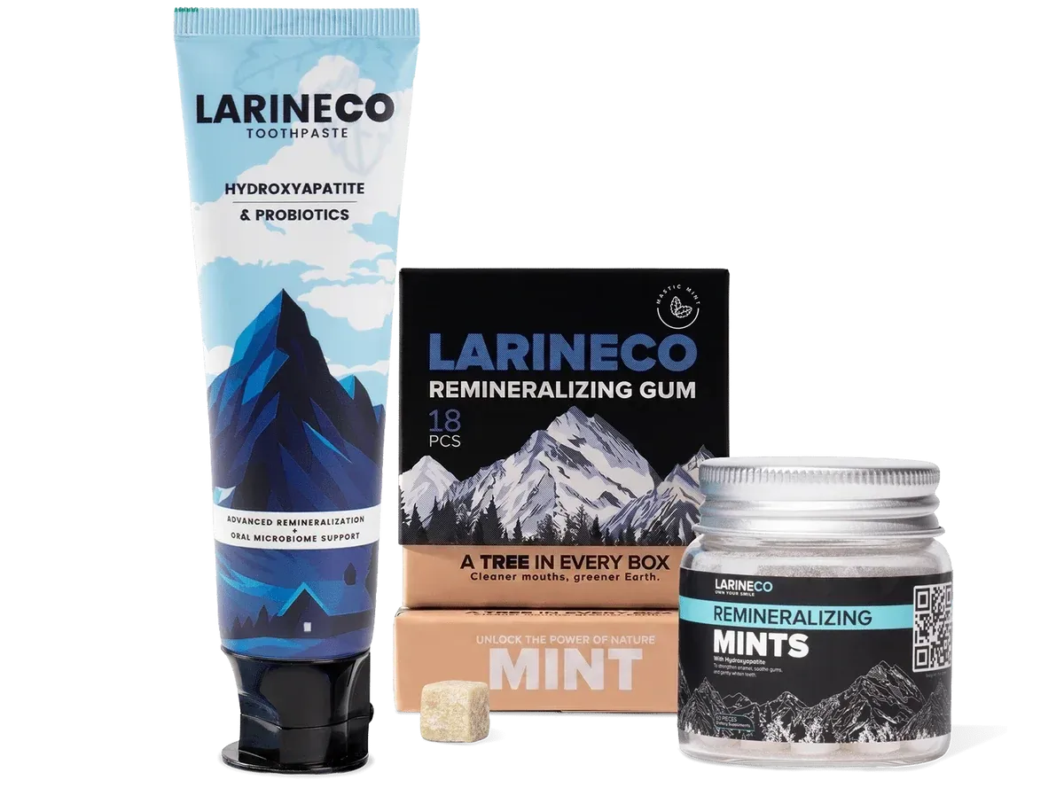 Kit inicial para el esmalte Larineco™ con chicle, pasta dental y pastillas de menta
