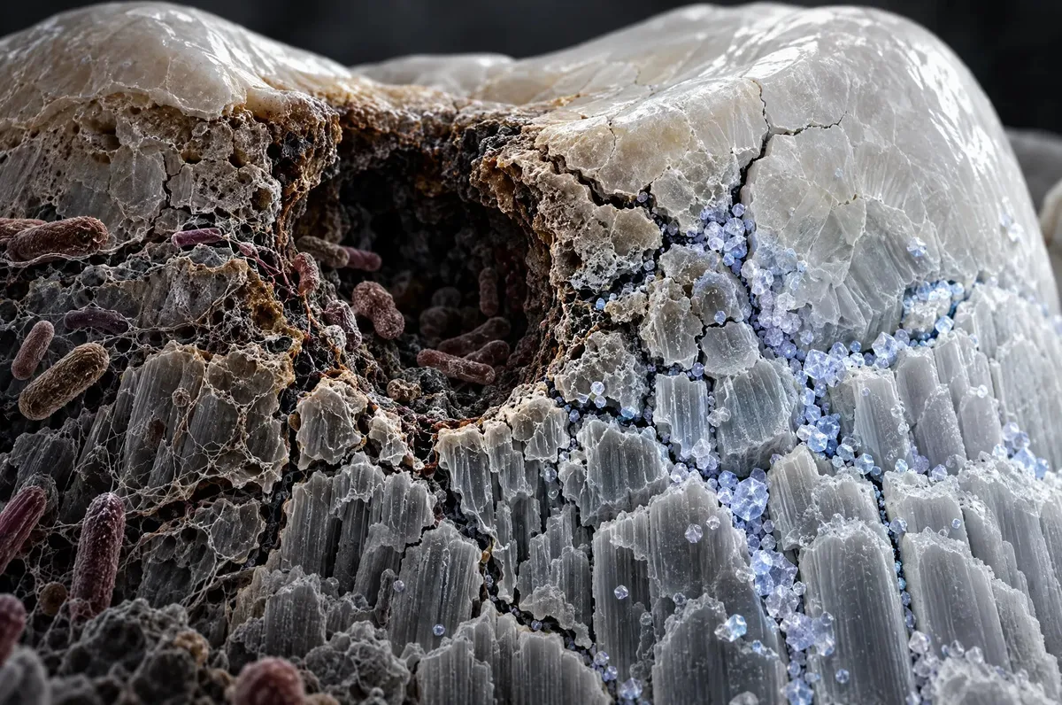 Illustration of cracks and decay in tooth enamel