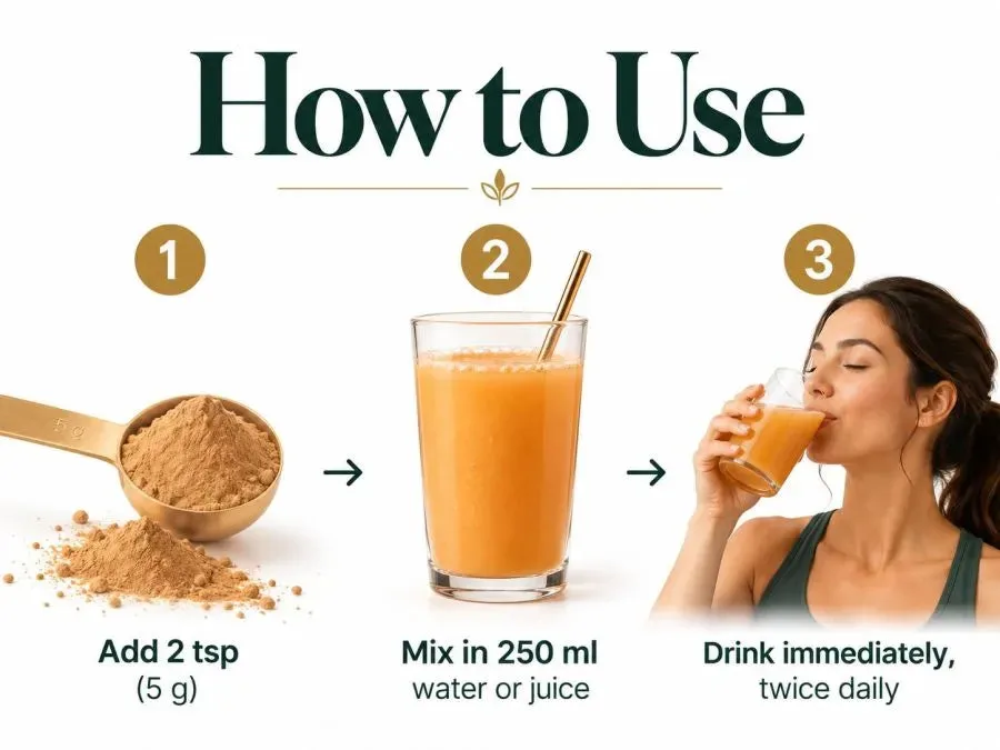 Preparing a glass of GutShift orange-flavoured fibre
