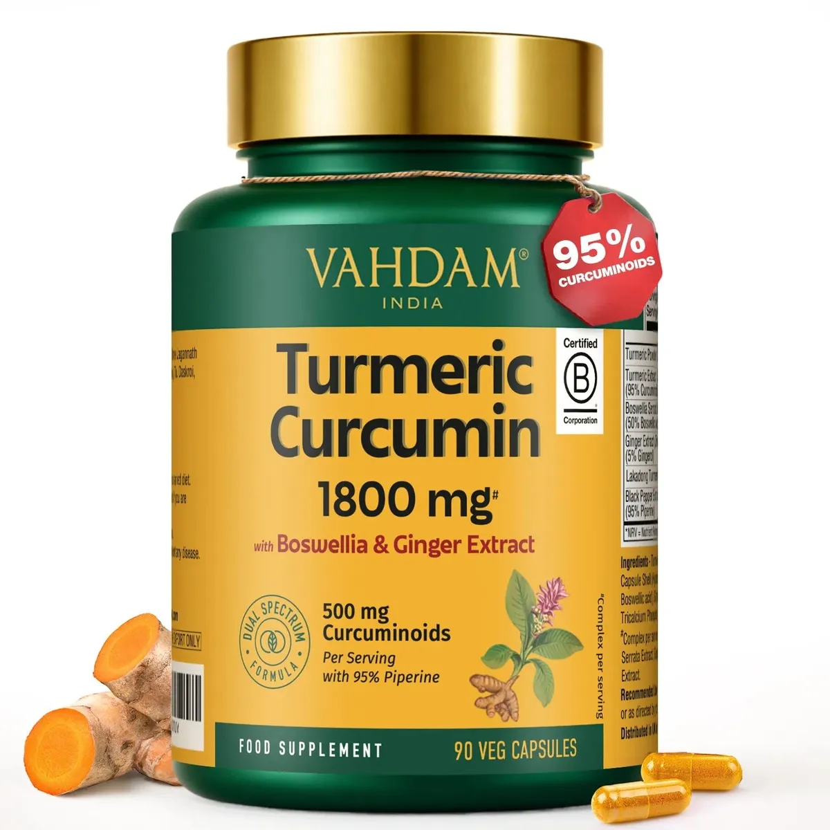 VAHDAM UK Turmeric Curcumin product and label