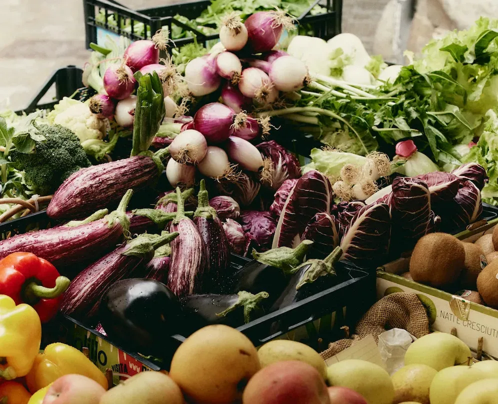 Fresh vegetables and fruit at a produce market