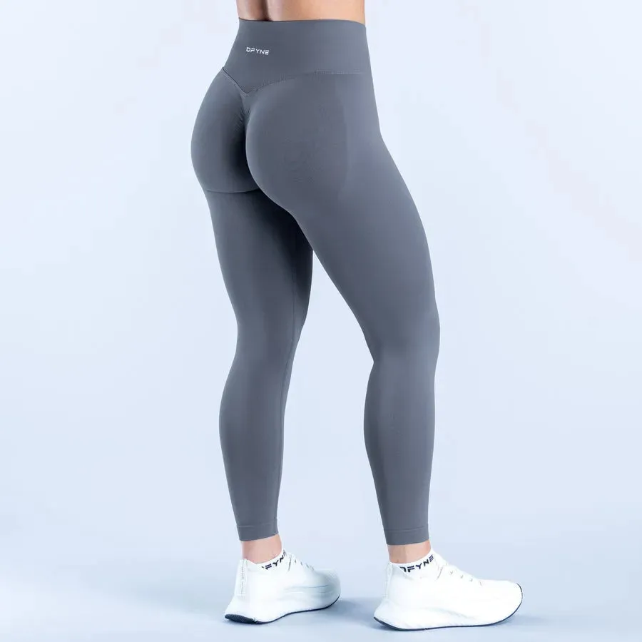Stone Grey Dynamic Leggings showing contouring and sculpted fit