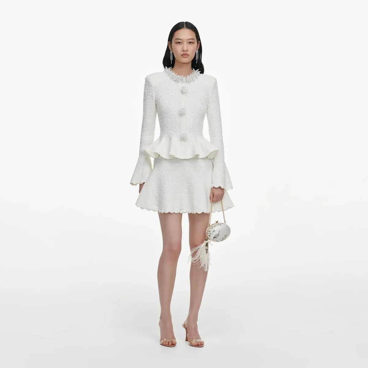 White Textured Knit Mini Dress