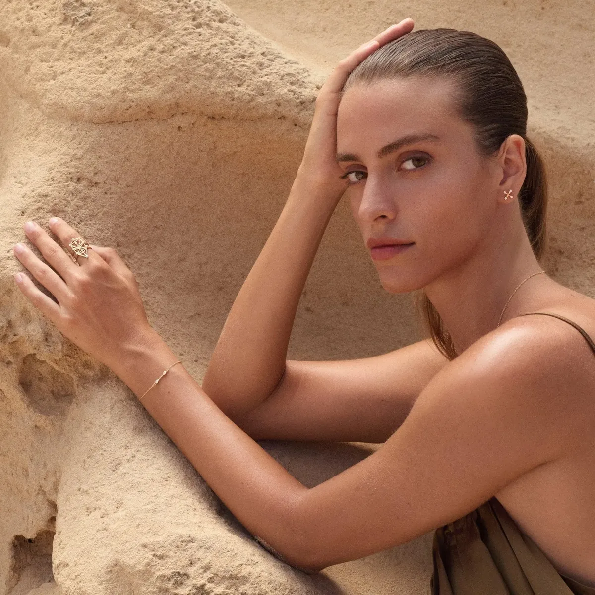 ANNOORY Align Your Flow earrings styled with other fine jewelry