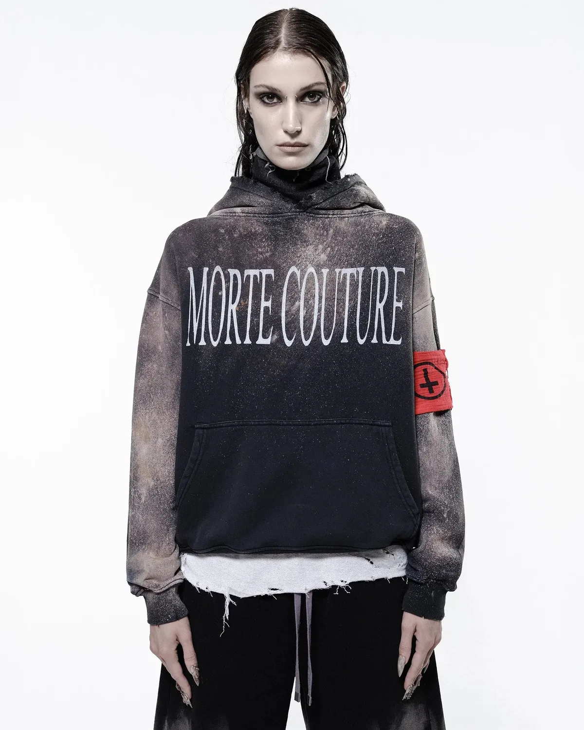 Uncensored Hoodie with distressed edges and detachable armband