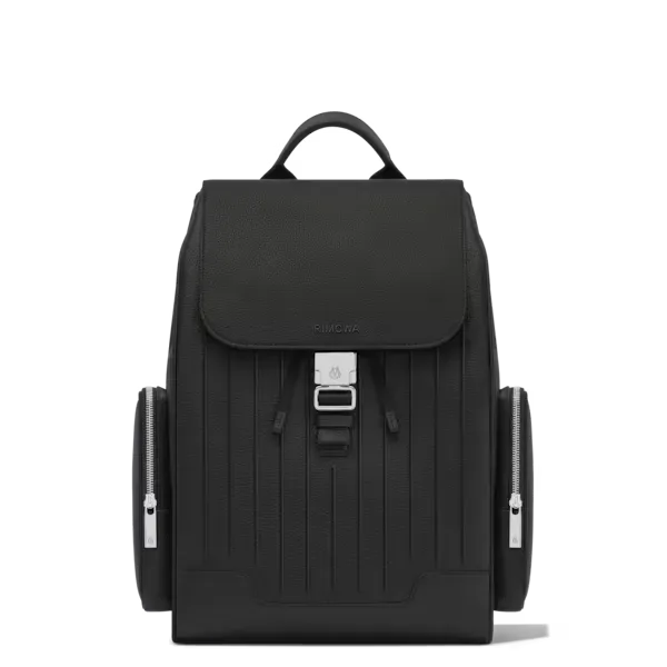 Never Still Leather Flap Backpack Large in black