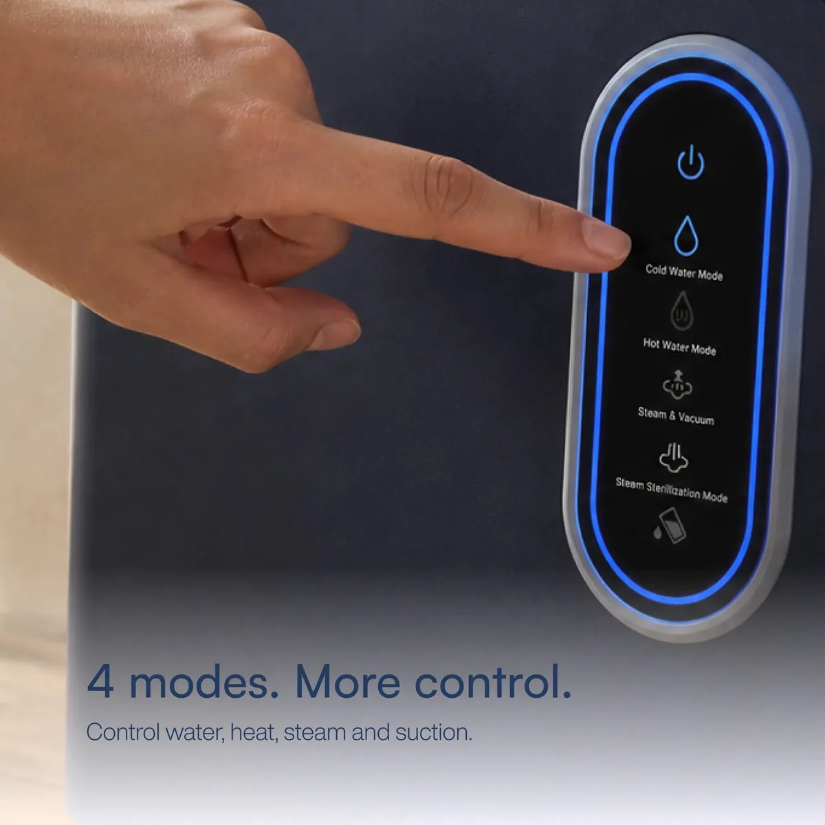 PowerClean Pro control panel with cold water, hot water, steam and vacuum, and steam-only settings