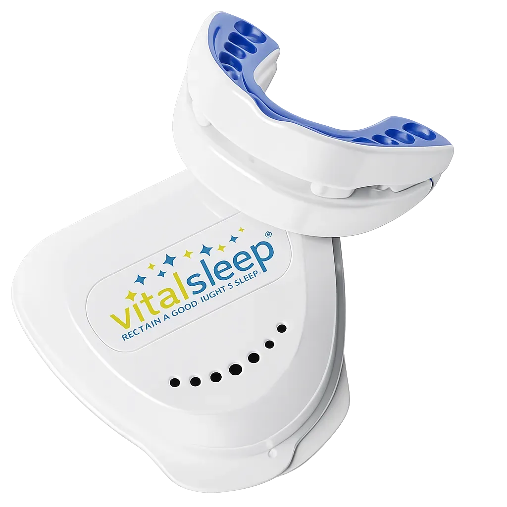 VitalSleep adjustable anti-snoring mouthpiece with its storage case