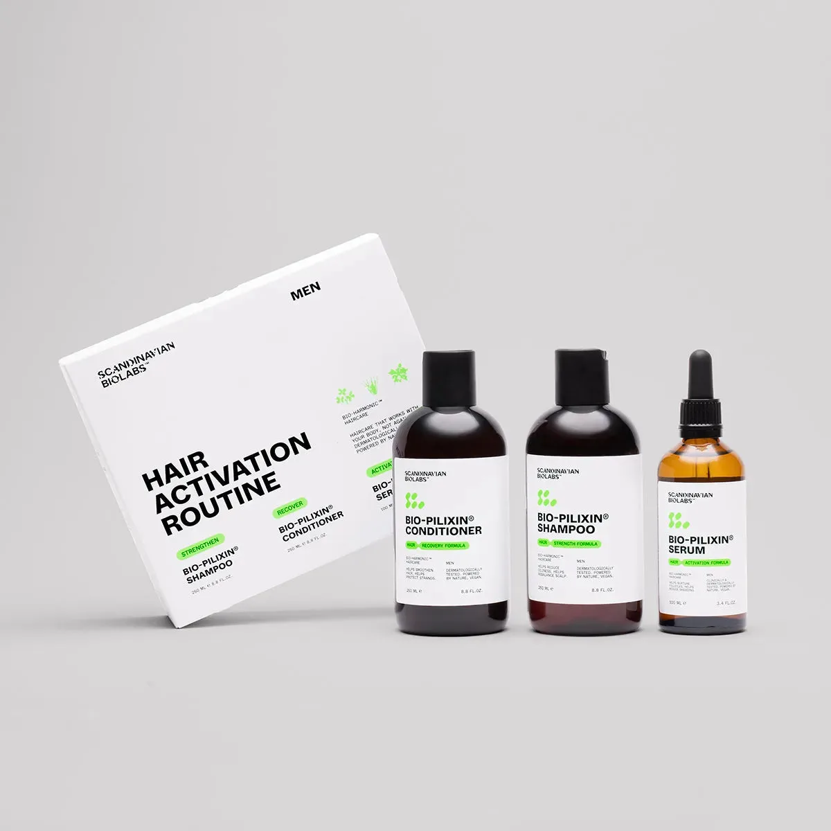 Bio-Pilixin Hair Growth Routine for Men: shampoo, conditioner and activation serum