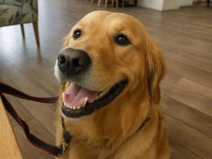 Golden retriever at home